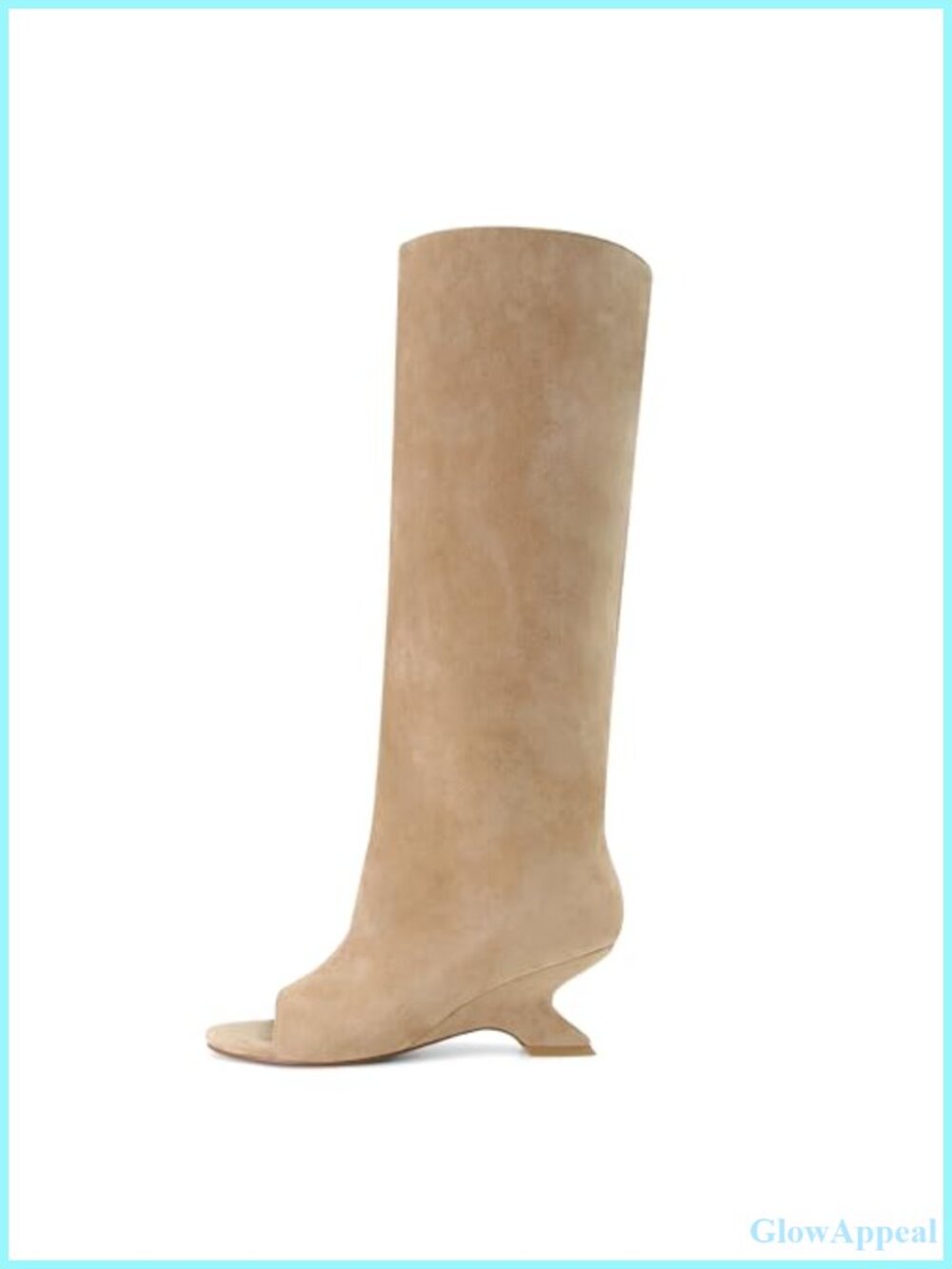 Women's Suede Peep Toe Knee High Wedge Heel Boots